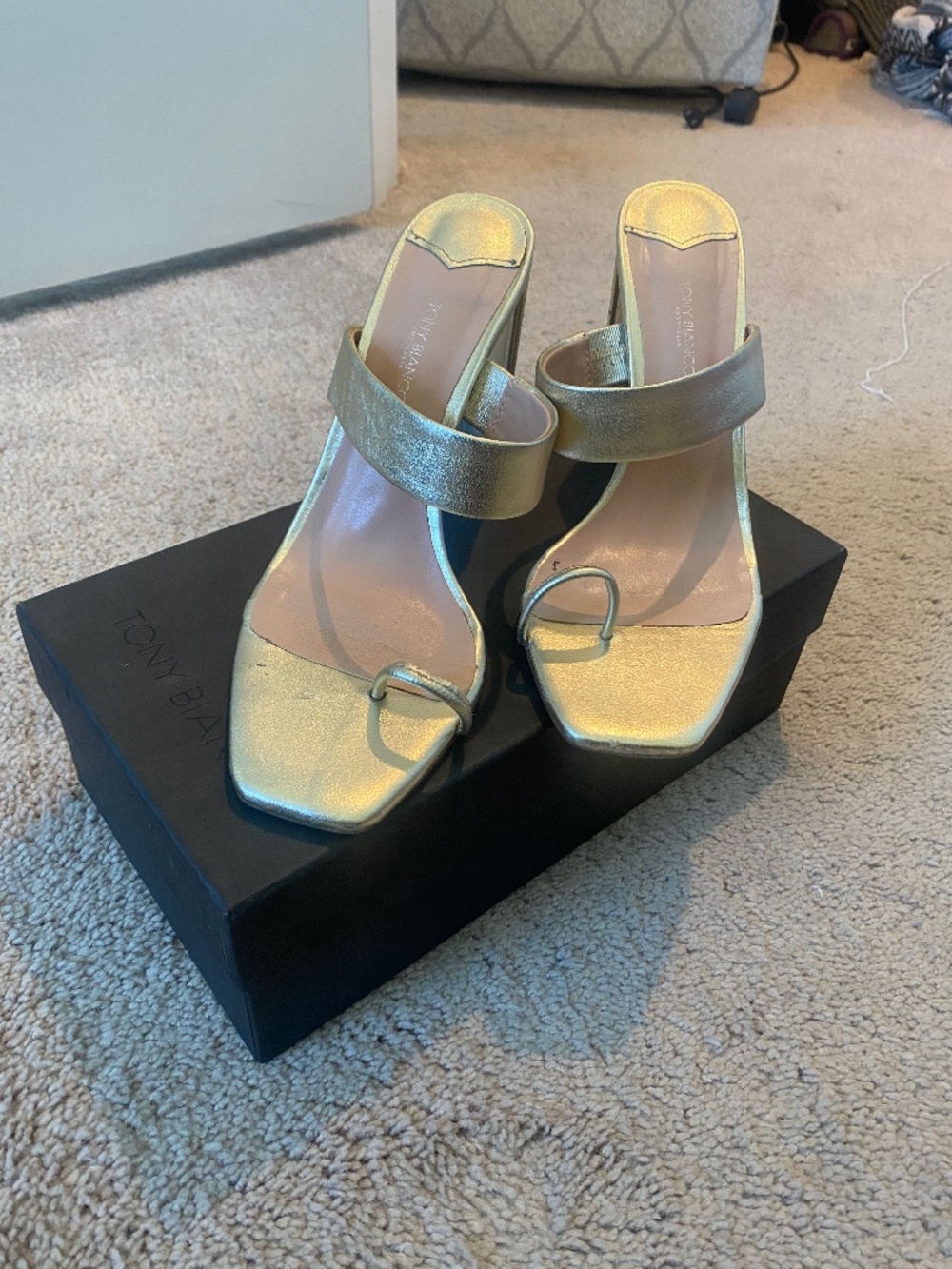 Tony Bianca Gold Napa Metallic Sandals 8.5